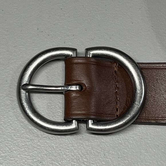 LOFT Leather Belt Womens Large Brown Silver Tone Buckle and Keeper Made in USA - Picture 2 of 8